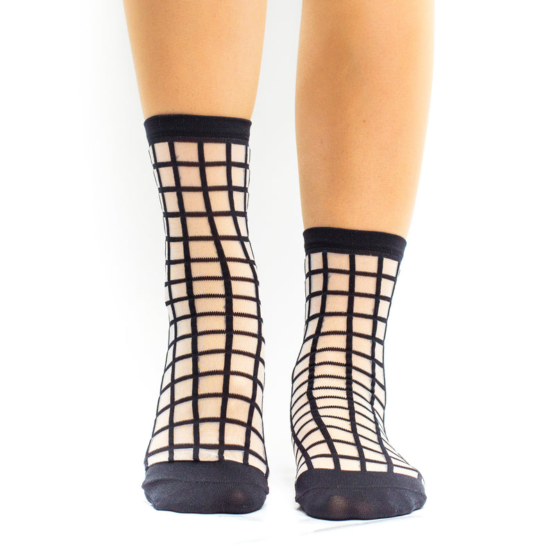 High Black Checked Kadın Çorap